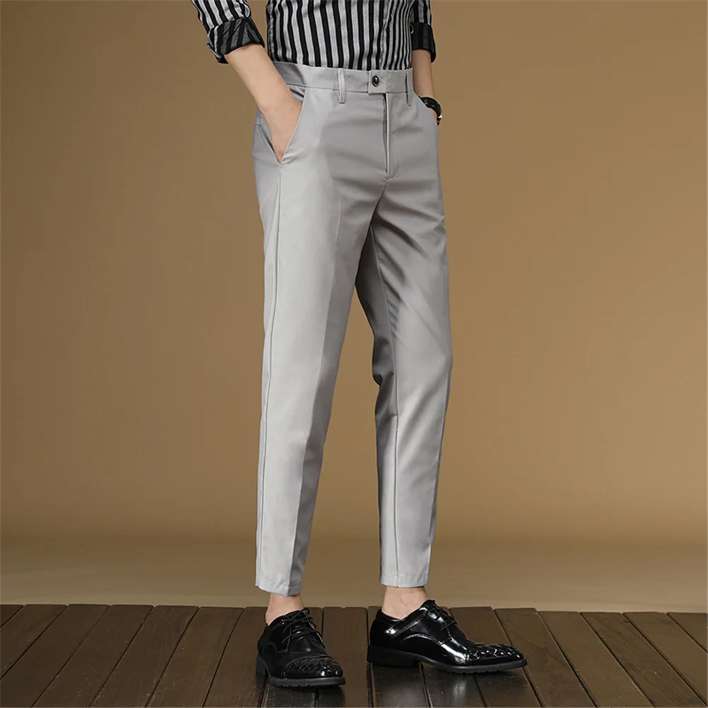 2021 Wholesale Fashion Men Plaid Slim Formal Business Grid Printing Pockets Pants Outdoor Casual Slim Trousers Long Pencil Pants