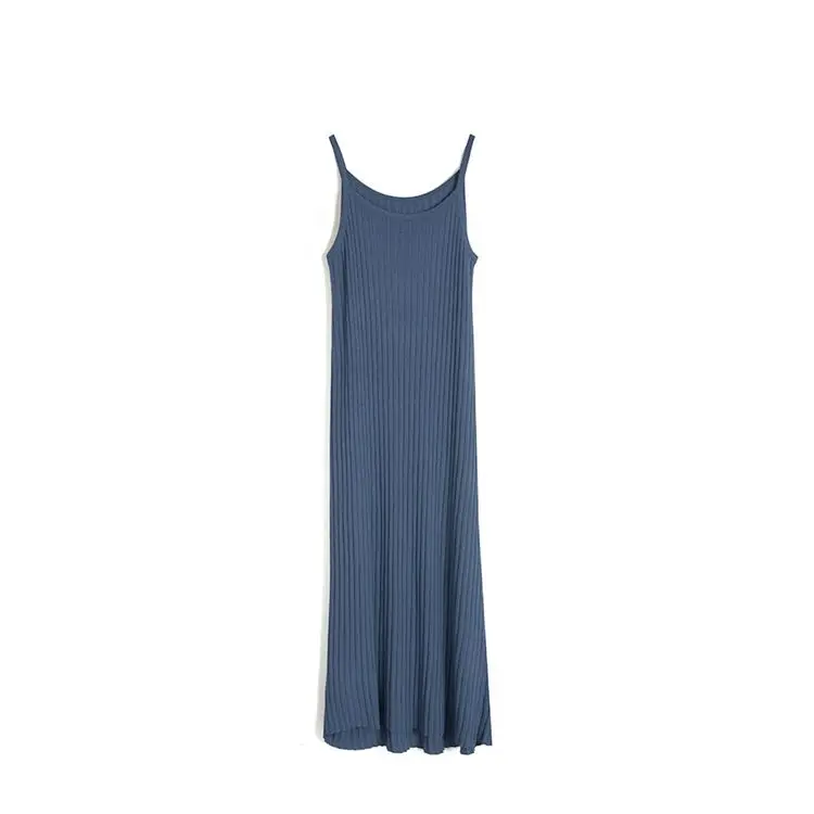 Custom Wholesale Jersey Maxi Dress Sleeveless Slip Ribbed Knitted Spaghetti Strap Design Knit Woman Summer Dress