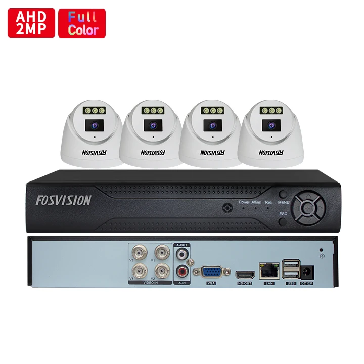 Fosvision Home security 2mp dome case 4ch  CCTV System Indoor Dome ahd kit 4 ch cctv camera system with dvr Full Color