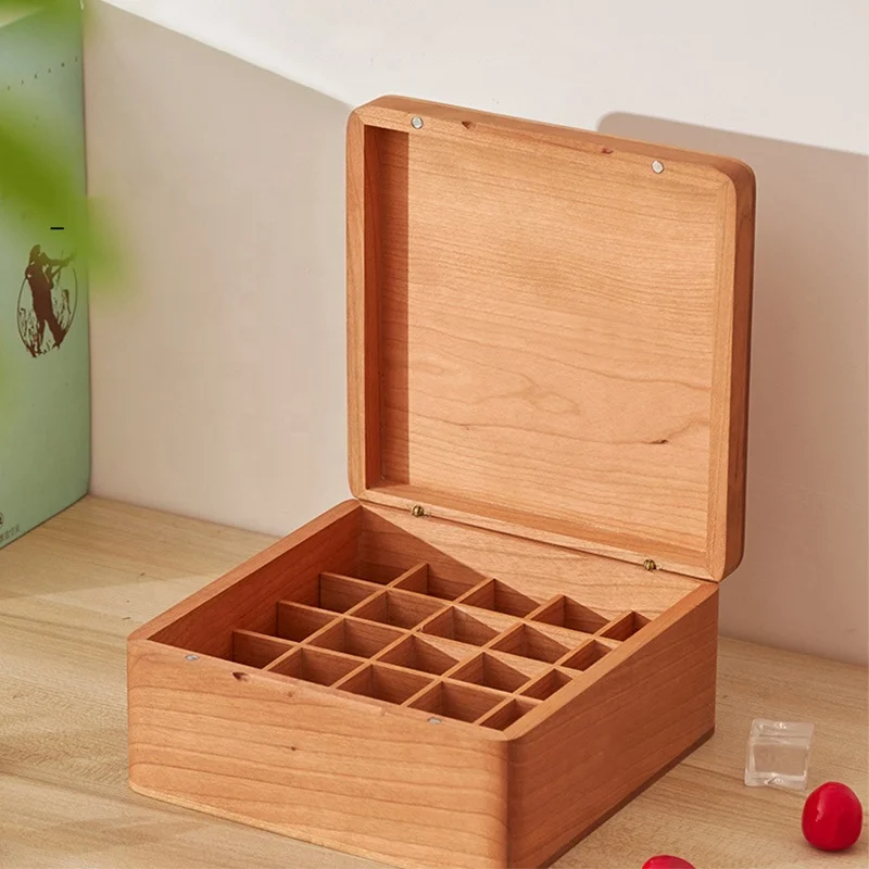 Wooden Essential Oil Box with Hinged Lid/Removable Divider Aromatherapy Oils Storage Displayer Dropper/Roller Bottles Organizer