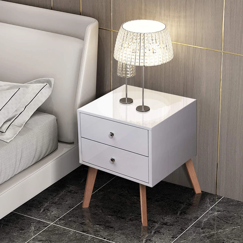 Set of 2 Pair White Nightstand Small Bedside Table with 2 Drawer Side Table for Bedroom