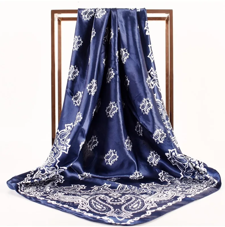Women Large Silk Satin Paisley Head Scarves Bandana Style Shawl and Scarf 90*90cm Square Plain Shawls Head Scarfs for Ladies
