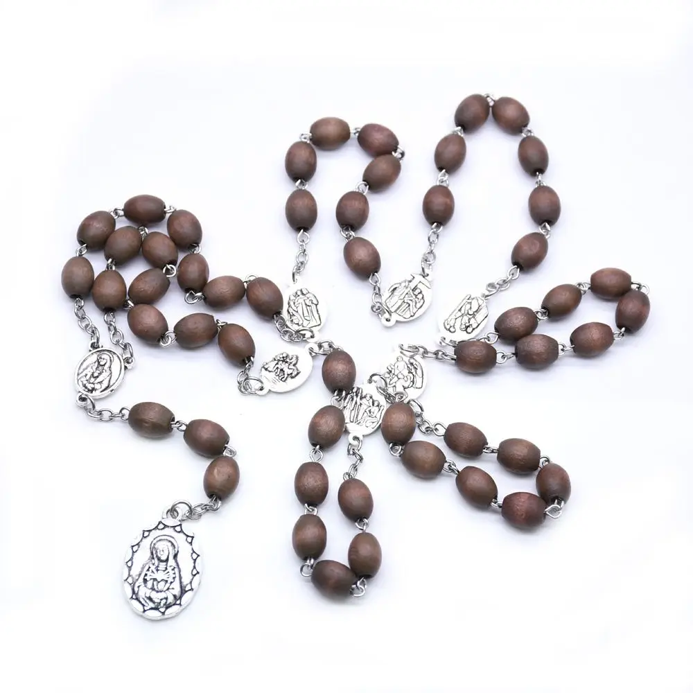 Catholic Rosaries Jesus Accessories Wood Beads Cross Rosary Men Necklace