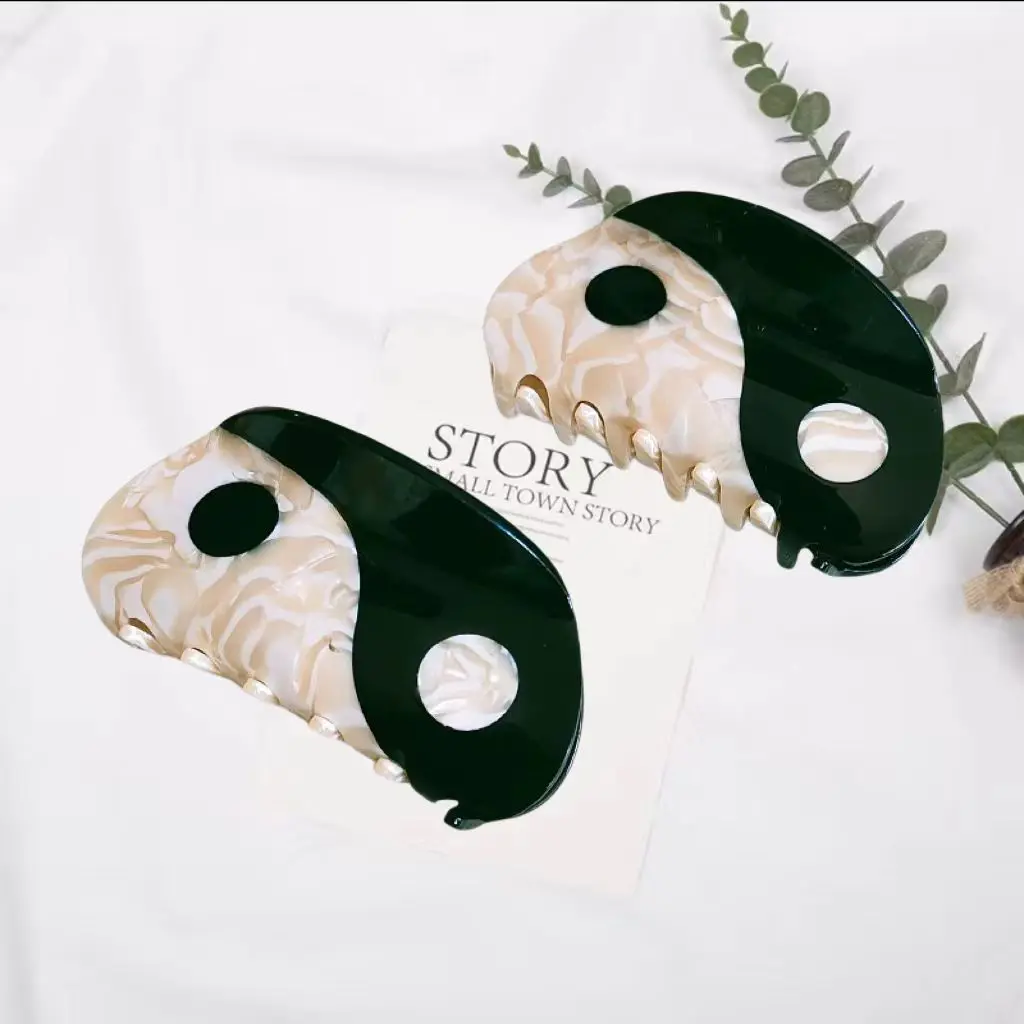 New Vintage Chinese Elegant Acetate Barrette Yin Yang Fish And Shiny Shark Designed Girls Cute Claw Clip Styling Hair