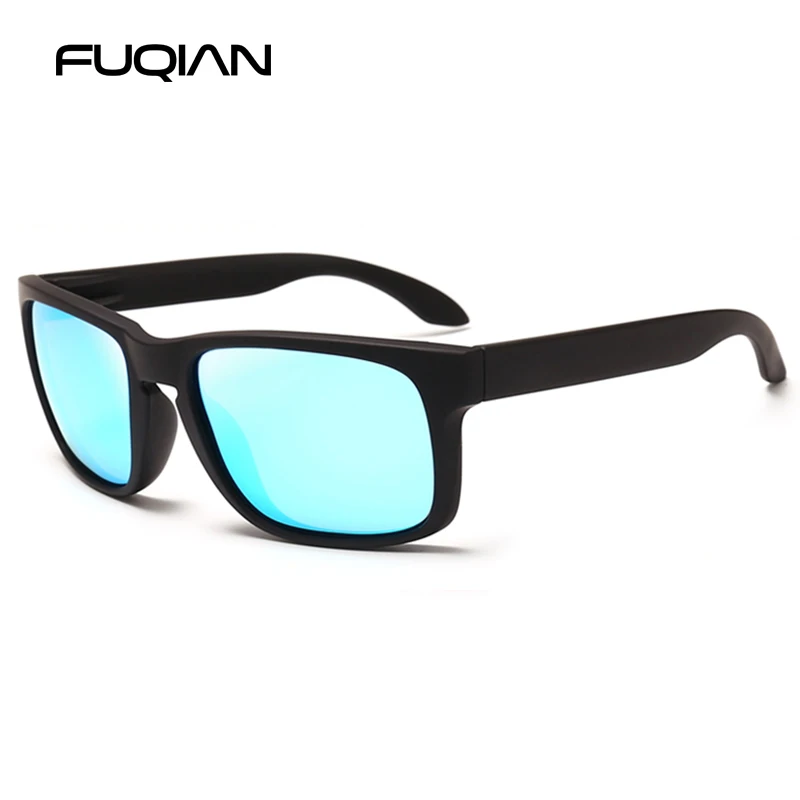 FUQIAN Fashion Square Elastic Paint Soft Matt  Polarized Women Men Sunglasses Stylish Black Sport Mirror Shades UV400