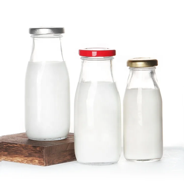 Wholesale Clear 200ml 250ml 500ml 1 liter Beverage Juice Fresh Milk Bottle Glass