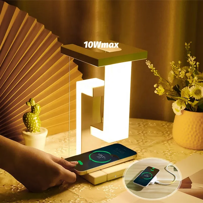 Creative Anti Gravity Small Table Lamp With Phone Portable Wireless Charger Touch Sensor Dimmable Magnetic Levitation Table Lamp