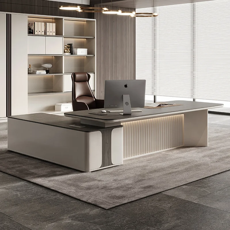 High Quality Top Management Executive Office Desk Workstation L Shape Manager Table Space Box Building Wooden Style Cable