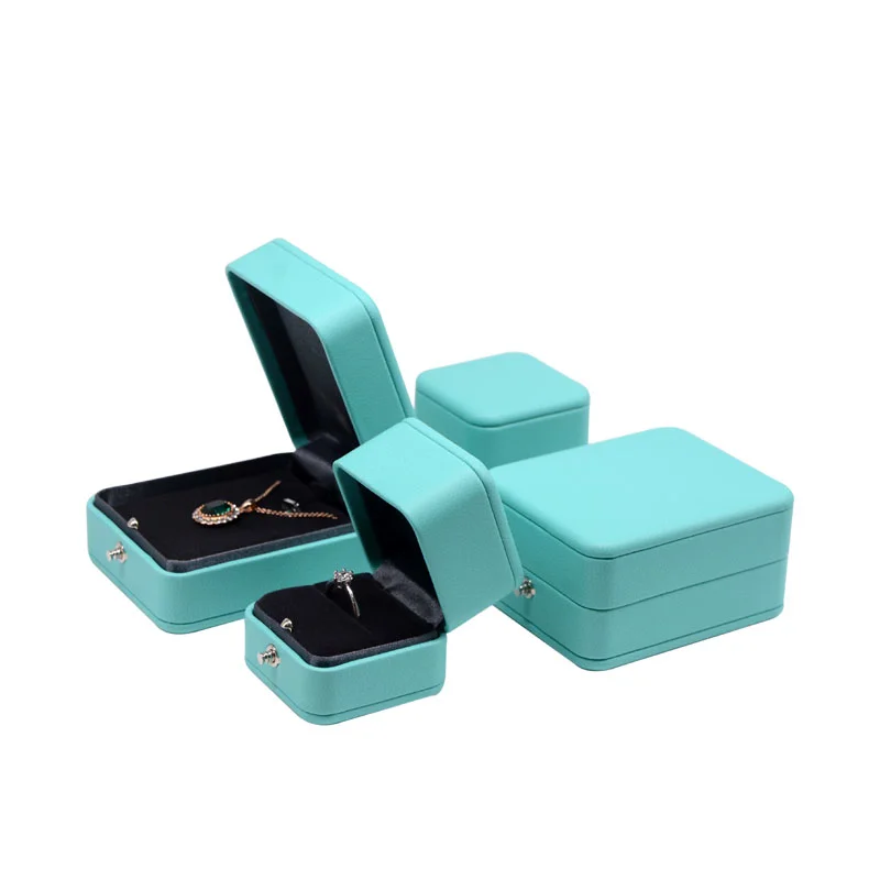 FORTE T blue Luxury Small Button Custom Logo PU Leather jewelry packaging  boxes jewelry Ring Box
