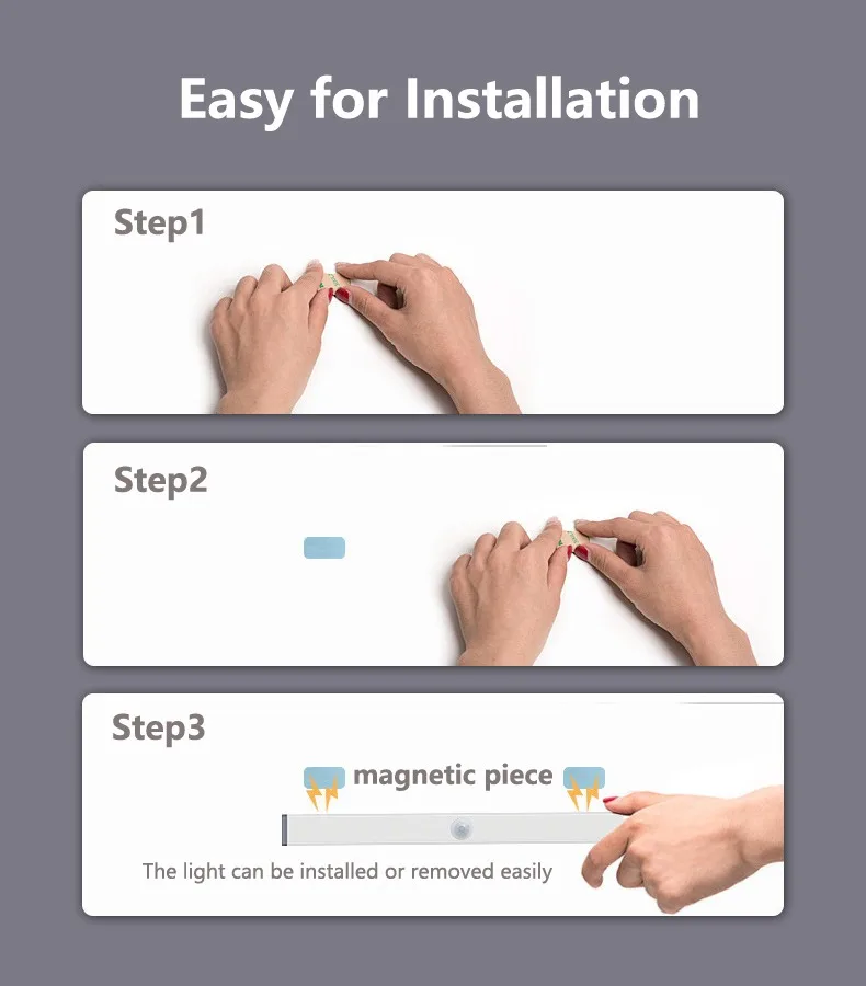 Magnetic Motion Sensor Cabinet Lights Counter Closet Kitchen Cupboard Night Lights Wireless USB Rechargeable Light