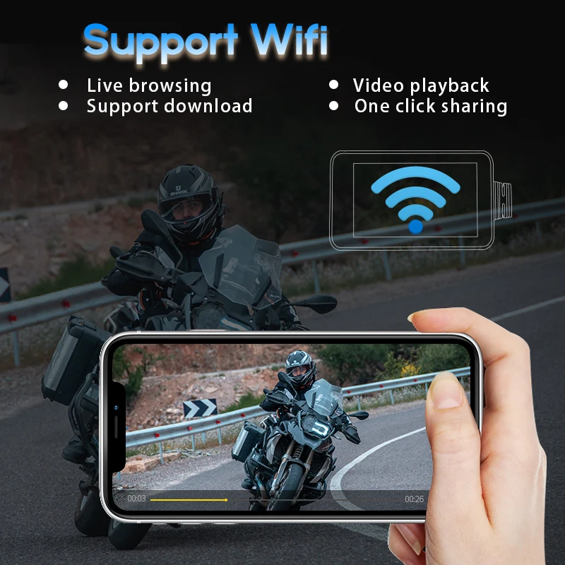 Motorcycle DVR 1080P WiFi Full Body Waterproof Dash Cam FHD Front Rear View Motorcycle High Performance Camera GPS Recorder Box