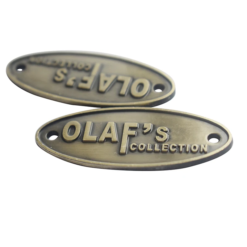 Zinc alloy engraved brand logo making custom metal tags plates labels for furniture