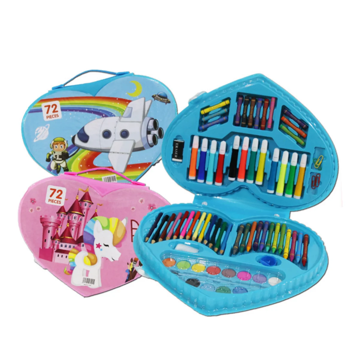 BESTLINE 72 Pieces Heart shaped Plastic Box Drawing Art Set for Kids School Drawing Lessons Art Activity Lessons Set