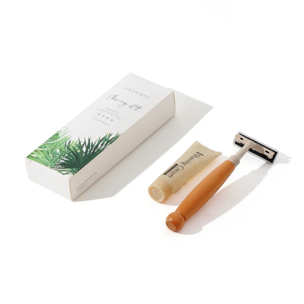 ECO friendly Wheat Straw Material Paper Box Package  Hotel Shaving Kit For Men