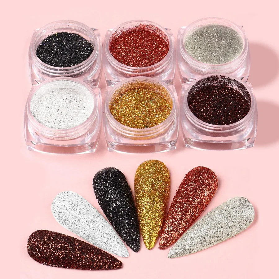 Nail Powder 6Pcs/Set Magic Mirror Gold Silver Decor Rubbing Glitter Pigment Flakes Manicure Accessories