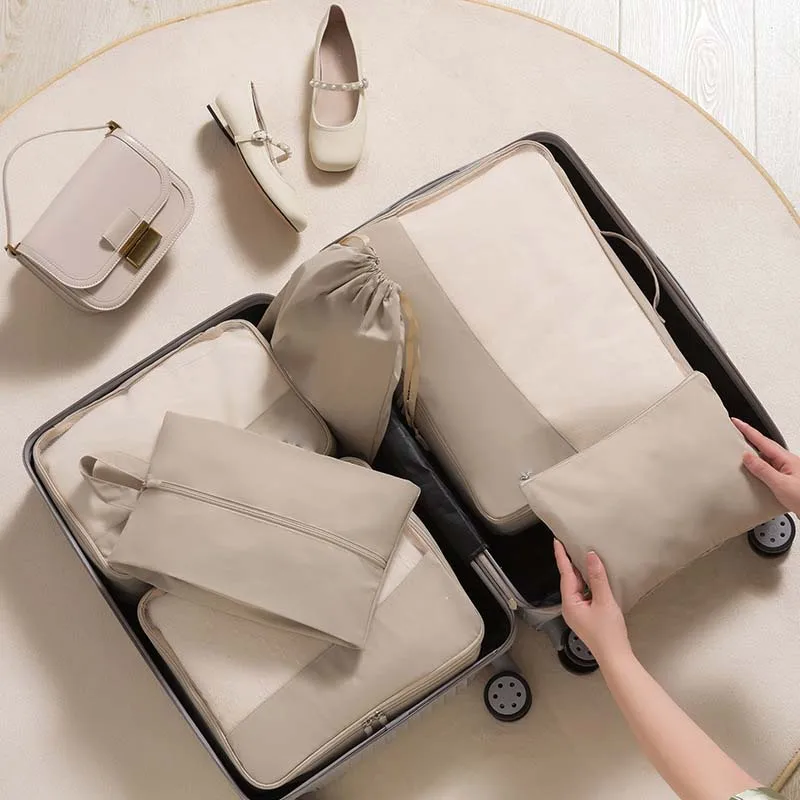 New High Quality Travel Bags Luggage Set 6pcs Packing Cubes Compression Travel Laundry Pouch
