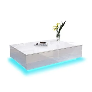 High Gloss White Coffee Table LED Light Coffee Table