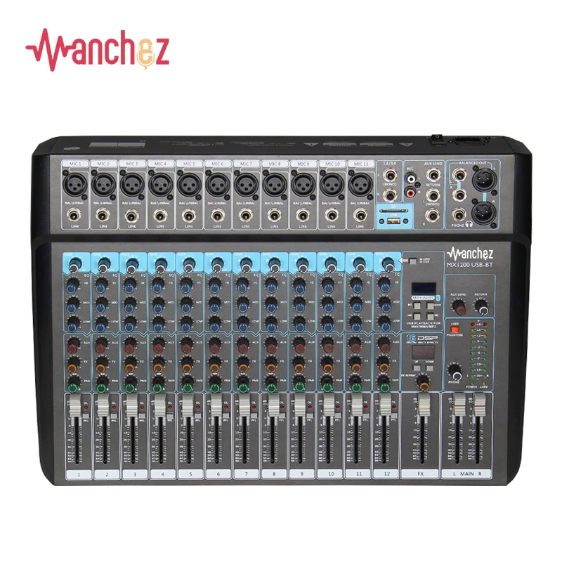 Manchez MJ-12 Профессиональный 12-канальный BT DJ микшер USB MP3 интерфейс консоли подходит для свадебной сцены и вечеринок