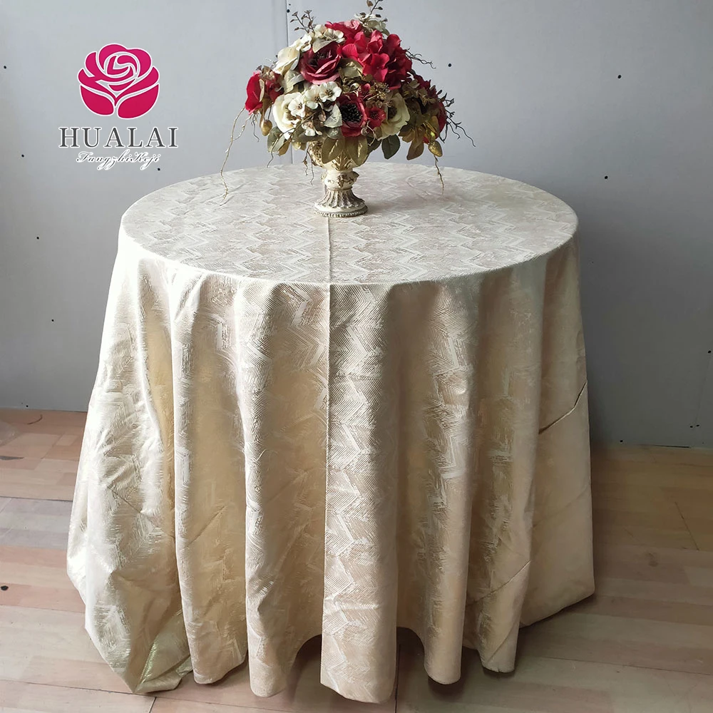 ramadan round damask linen texture nappe champagne gold table cloths for wedding party velvet for catering