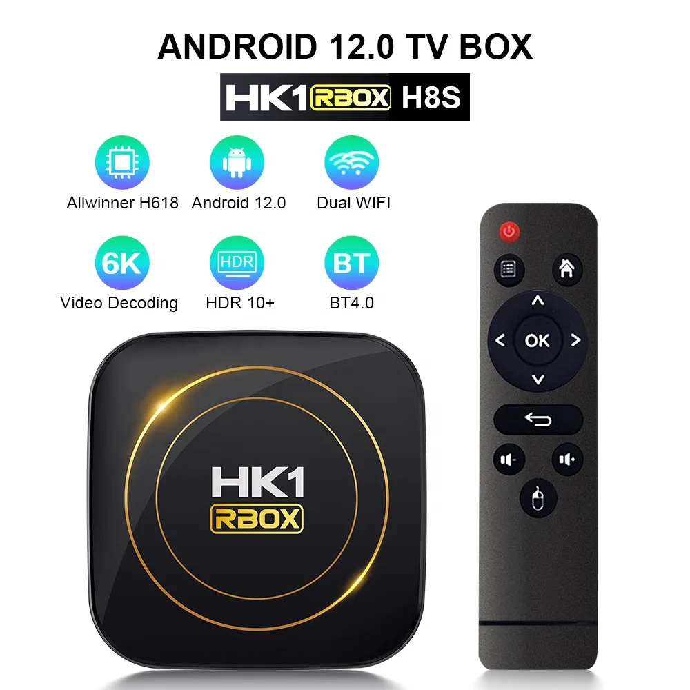 Noston Super Quality HK1 RBOX H8S Android 12 TV Receiver Quad Core 5G Wifi Allwinner H618 6K Set Top Box