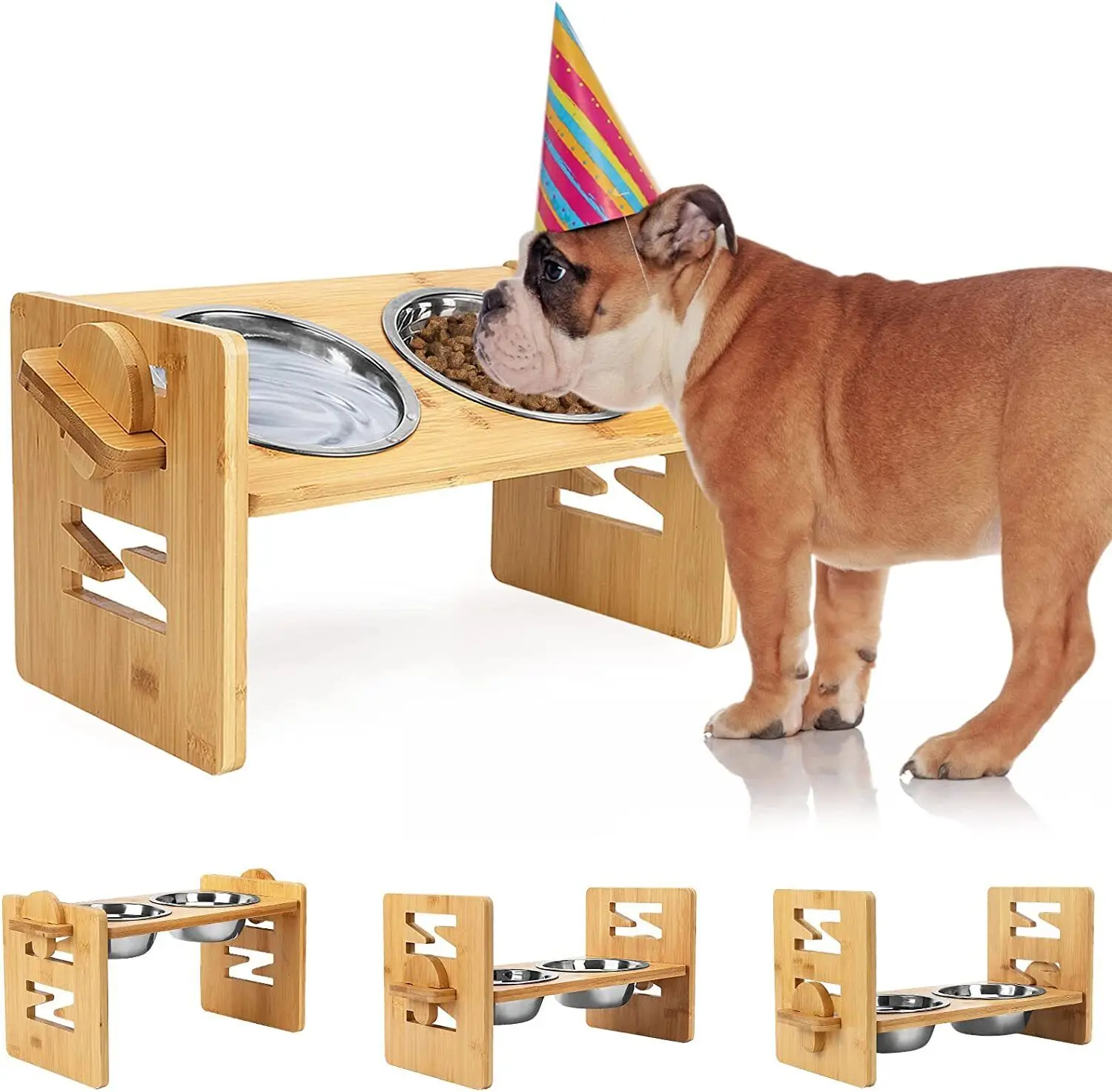 Wholesale Elevated Raised Pet Dog Feeder Bowl Wood Food Water Stand and Stainless Steel Bowl Cat Dog Food Water Bowl