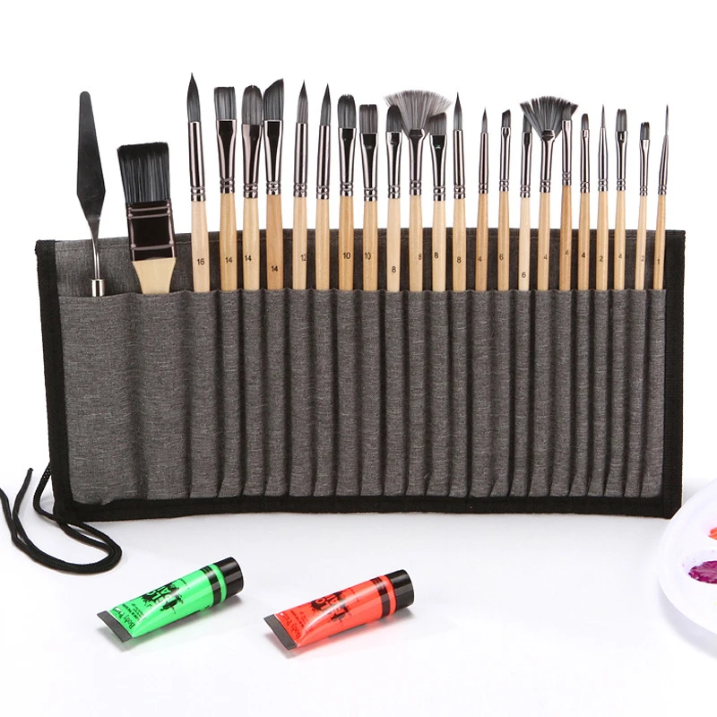 Art Supplier Professional Synthetic Hair Wood Handle Artist Brushes With Palette Knife