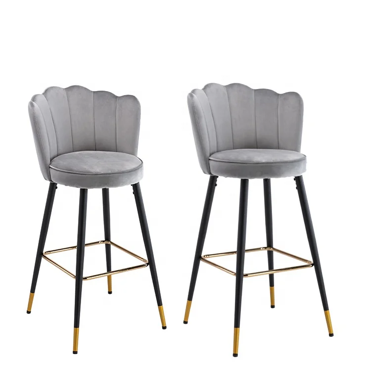 
Amazon Best Seller Cheap Modern Grey Velvet Fabric Upholstery Floral Back Bar Chair Counter Stool 