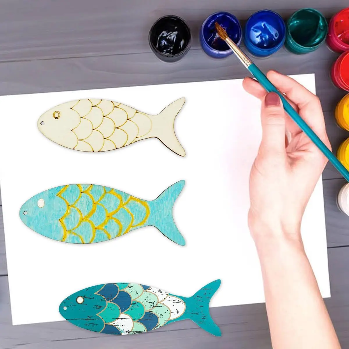 30 Pieces Unfinished Fish Shaped Wood Openwork Fish Wood DIY Crafts Openwork Blank Wood Fish Shaped Charms