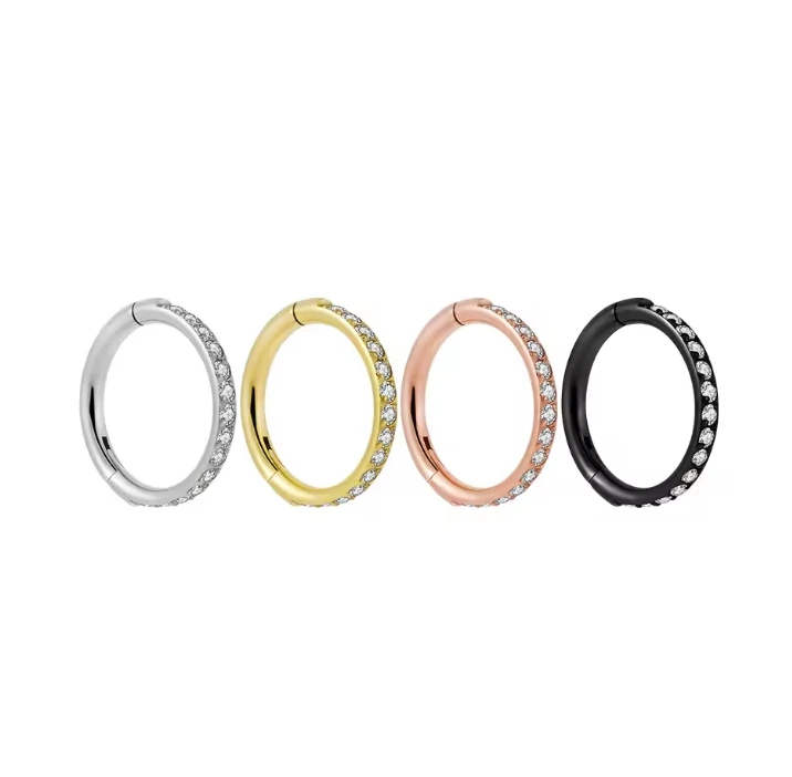 G23 titanium fine carving hinged segment clicker septum nose ring side inlay 15 white zircon PVD body piercing jewelry