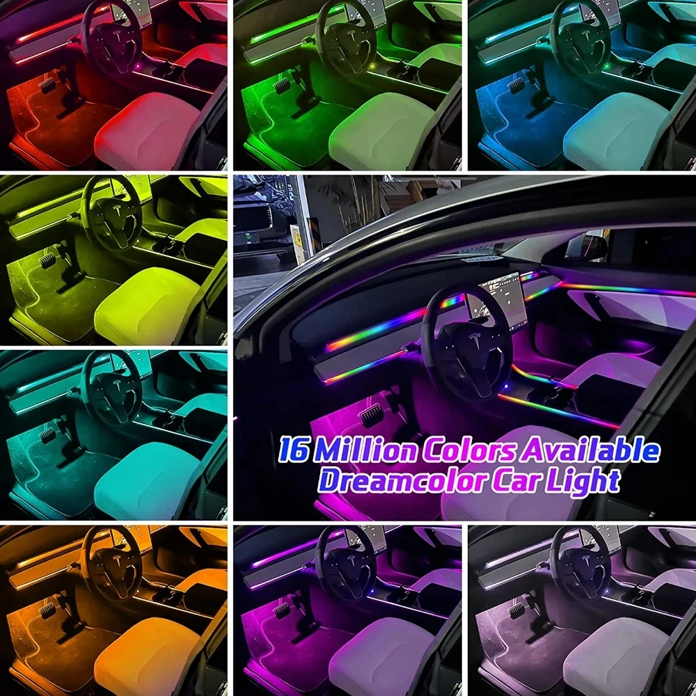 14 in 1 Symphony car Ambient lights RGB guide optic car decoration APP Voice Control light Interior Decorative Atmosphere Strip