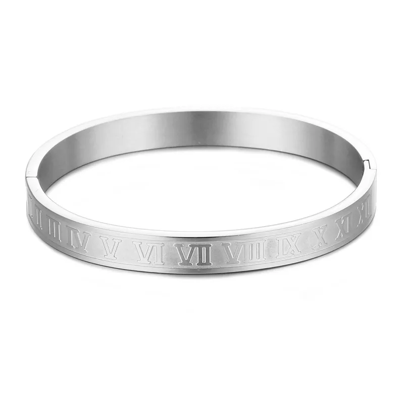 Wholesale Custom Roman Numerals bijoux acier inoxydable Cuff Bangle Jewelry Creative Roman Digital stainless steel