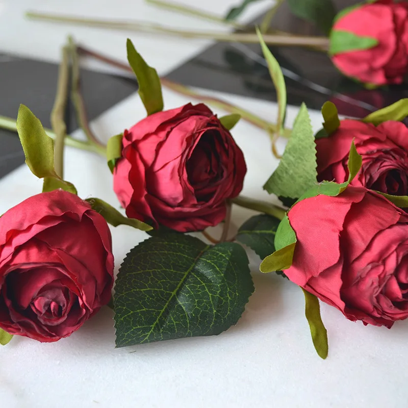 Hot sale artificial flower single velvet rose flower for wedding home decoration