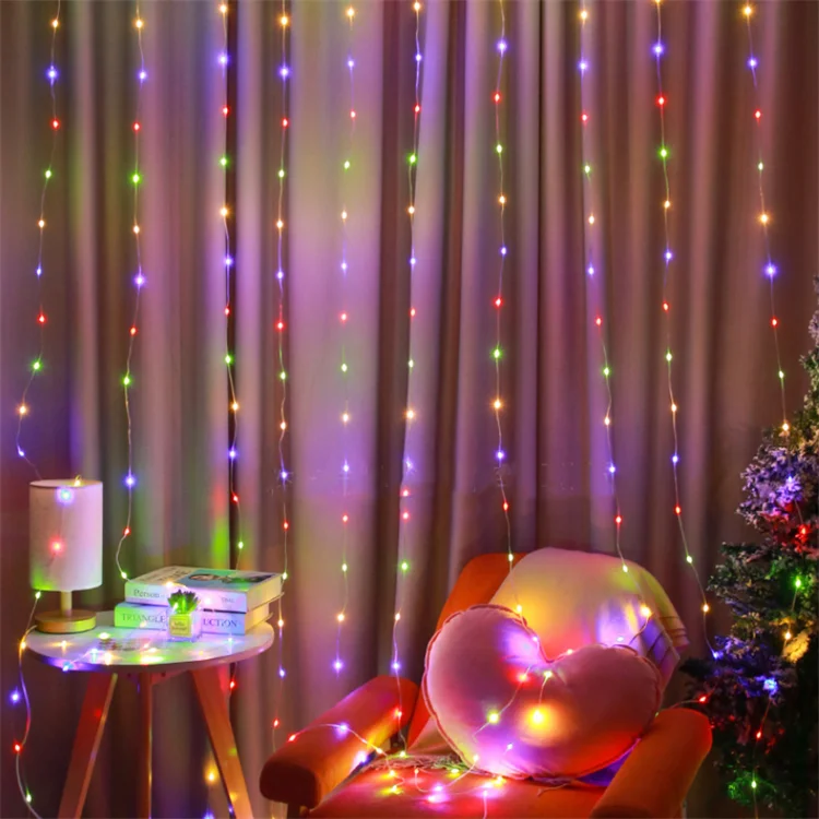 3*3m Leather Thread Curtain Garland String Light for Christmas Wedding Party Home Bedroom Decoration Lampara Led