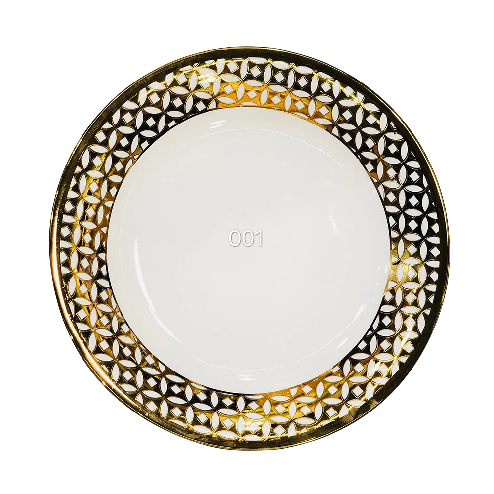 Customized Wholesale White Decorative Gold Rim Moroccan Bone China Charger Dinner Plates Set For Kitchen Cake Dessert Fruit
