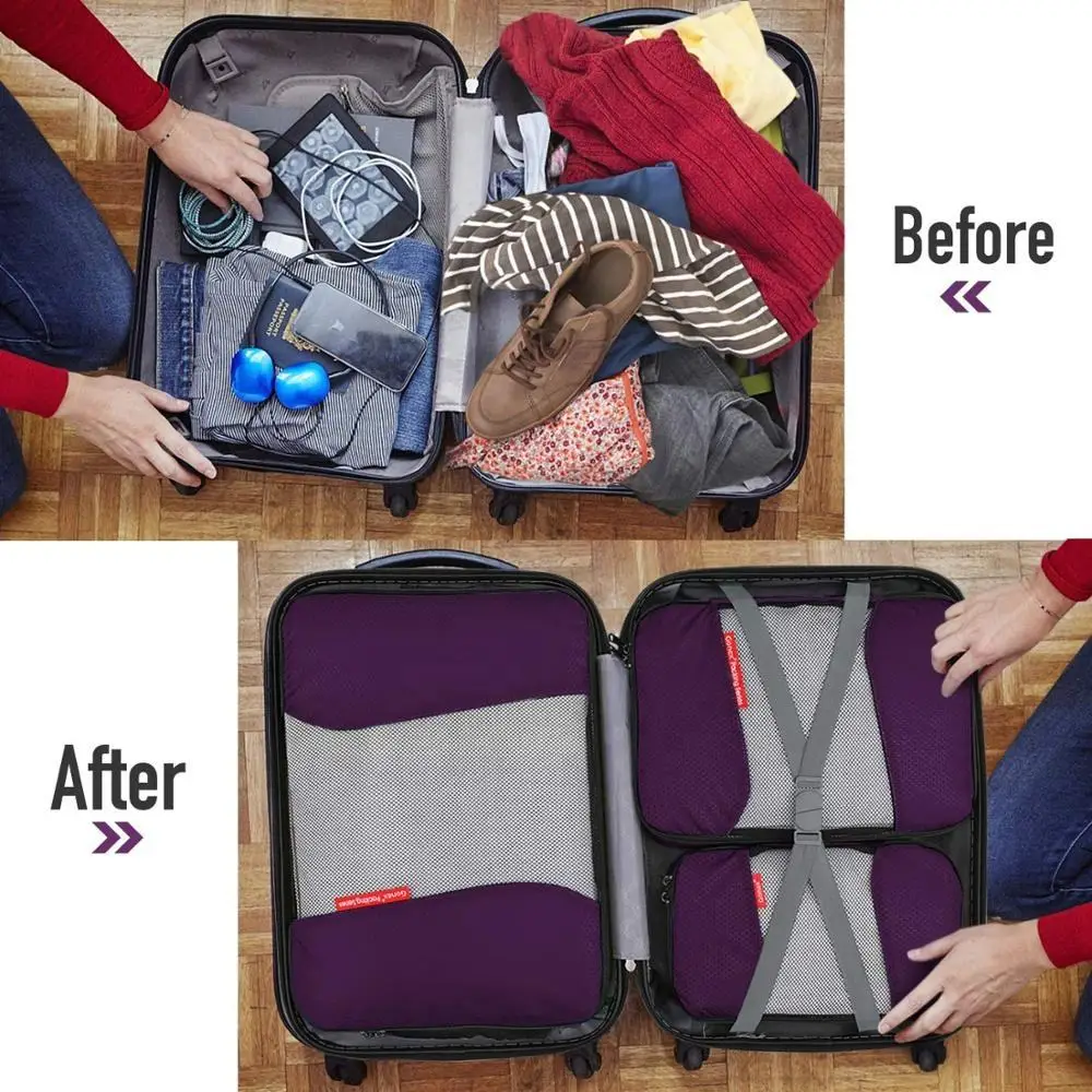 4 Piece Packing Travel Organizer Cubes Set Compression Packing Cubes For Suitcases Travel Bags Organizer For Luggage