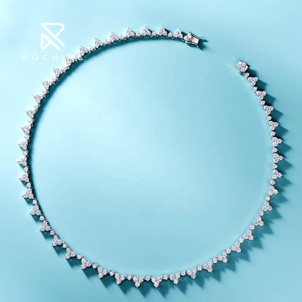 Rochime full circle triangle lab grown diamond necklace s925 silver gold plated 5a zircon jewelry for women