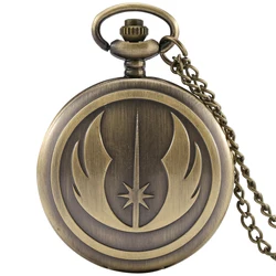 Vintage Chain Pendant Clock Bronze Relogio de bolso Jedi Order Theme Quartz Necklace Pocket Watch For Men Gift