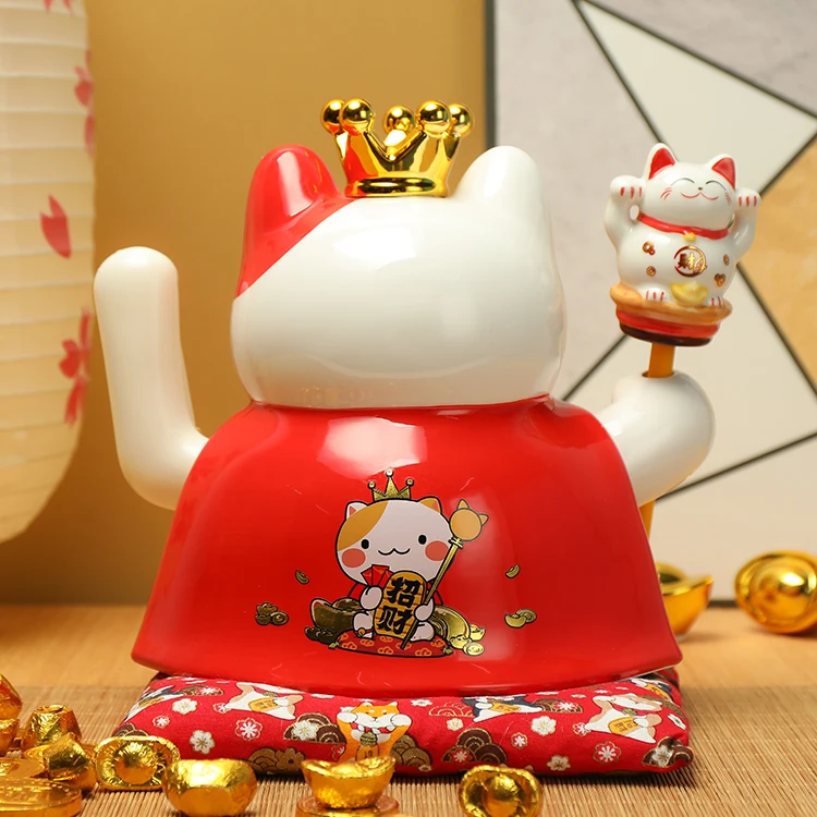 9 inch  japanese-style white ceramics Auto Waving Elvis Lucky Cat Maneki Neko Porcelain Lucky Cat wholesale ornaments