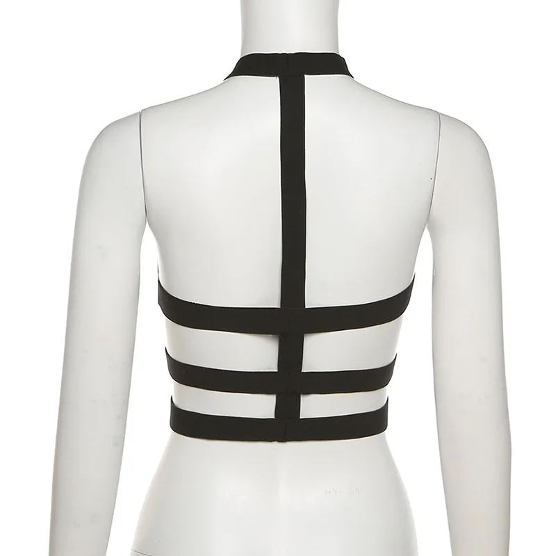 
Summer Sleeveless Hollow Out Crop Top Elastic Band Halter Top Polyester Tank Tops Sexy Club Wear For Women 