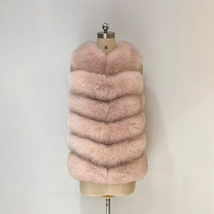 2022 Customized High Quality Sleeveless Luxury Real Fox Fur Floor Length Jacket Fur Fox Coat