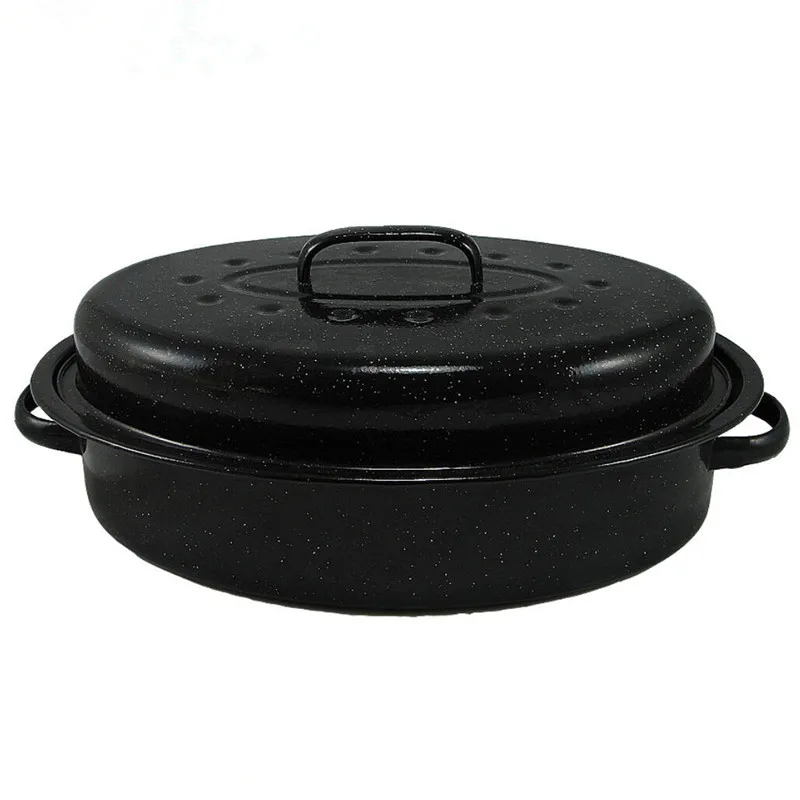 BLack color with speckled ,the steel with enamel coating , with 3 sizes of chicken enamel oval roaster