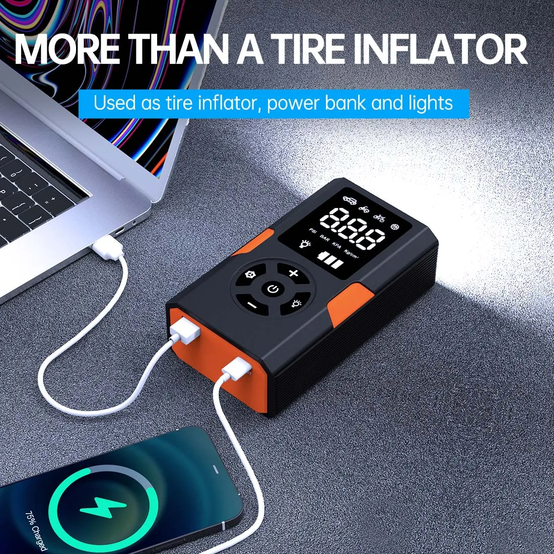 Newest Rechargeable 150PSI Air Pump Compressor Tire Inflator for Car Bike Ball 12V Car Motorcycle Scooter Bicycle Tire