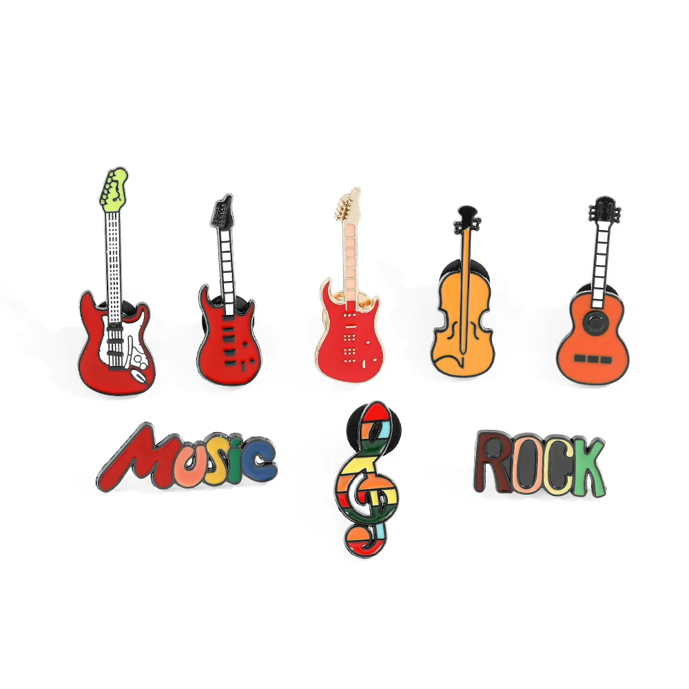 Lapel Pin Decoration Personalized Music Brooch Set Creative Retro Guitar Notes Cassette Tapes Vinyl Records Metal Badges Gifts