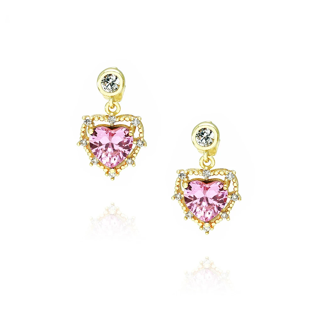 
New Arrival Pretty Jewelry Brass 18K Gold Plated Heart Shape CZ Stud Earrings 