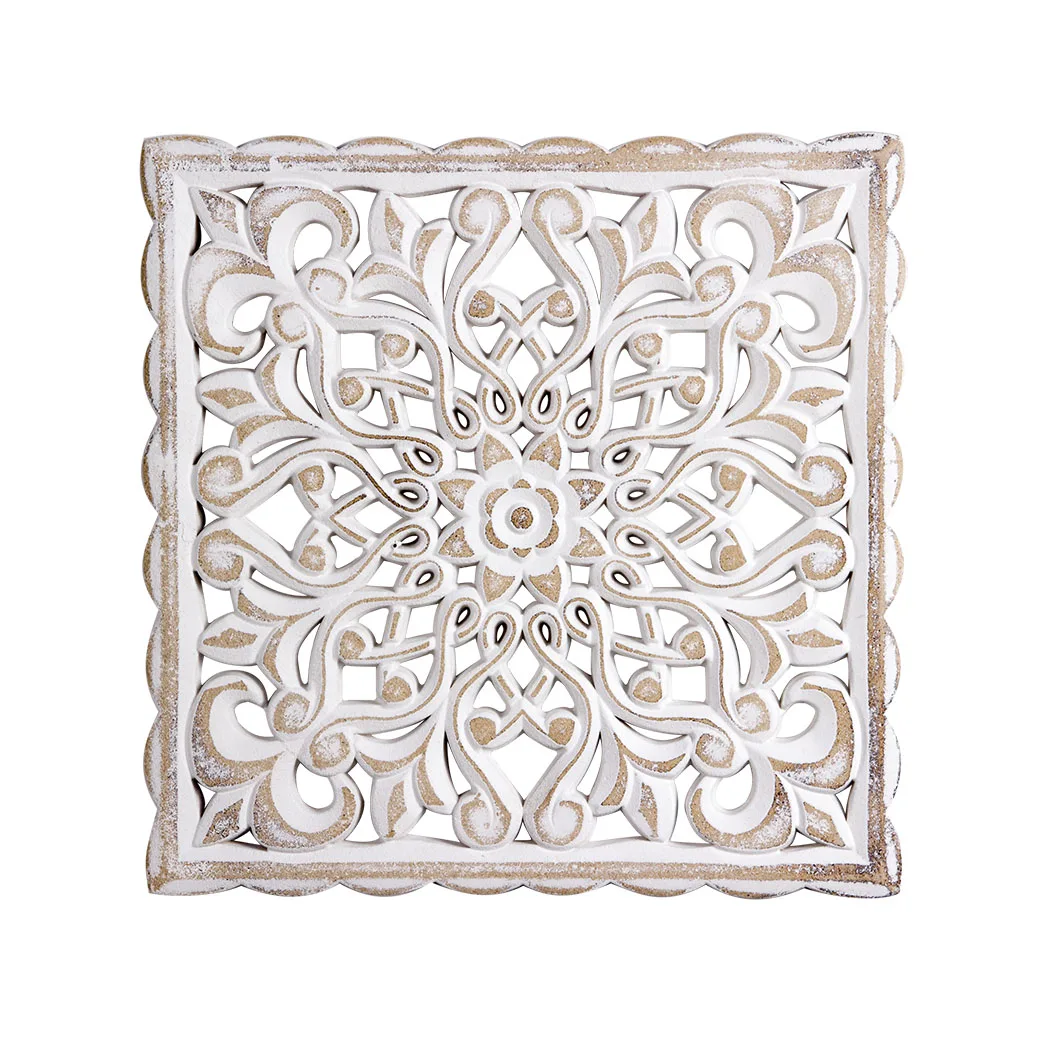White Square wooden Carved MDF Home Decorative Small Size Rustic 3D  Wall Hanging Plaque
