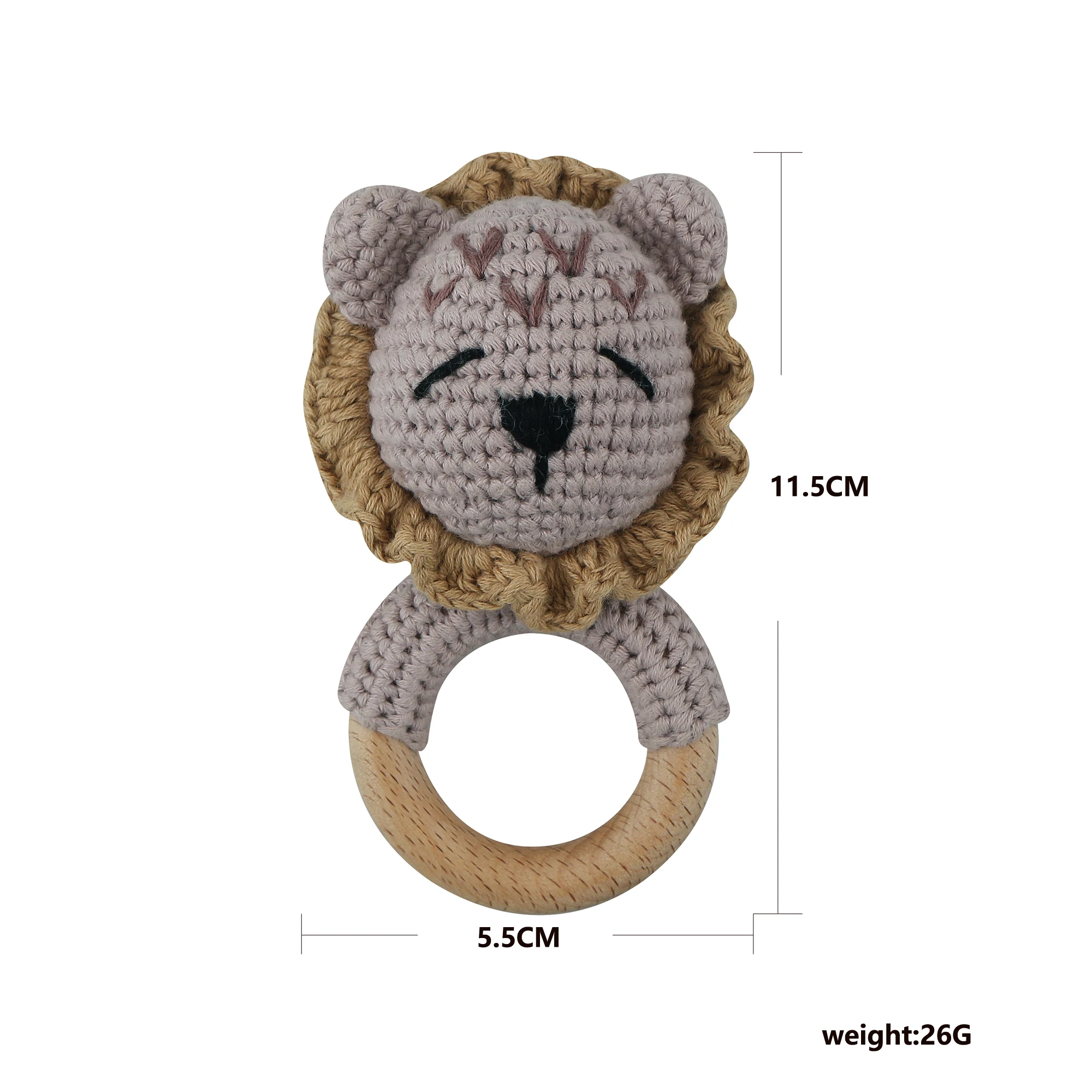 Newborn Gift Bear Shape Baby Teethers Cotton Crochet Rattle Baby Wooden Teethers