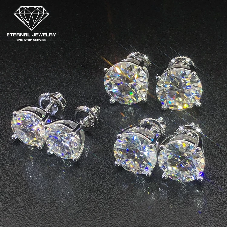  Женские модные роскошные 3 мм 4 5 6 8 синтетический бриллиант 10k 14k 18k позолоченные белые серьги-пуссеты с сертификатом производство