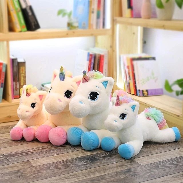 Popular Cartoon Rainbow Color Children Girls Small  Carton Horse Plush Toys Soft Stuffed Toy Unicorn