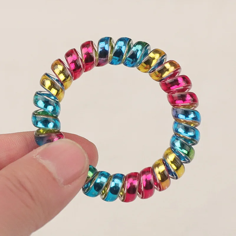 Iridescence Metallic Phone Cable Hair Band Leather Band Fashion Big Hand Ring Basic Hair Band for Women Young Girl Scrunchie