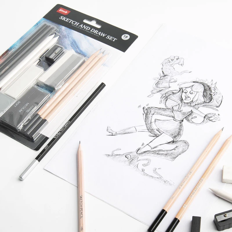 Manufacturer direct sales 18 pcs professional sketch and drawing pencils kit set